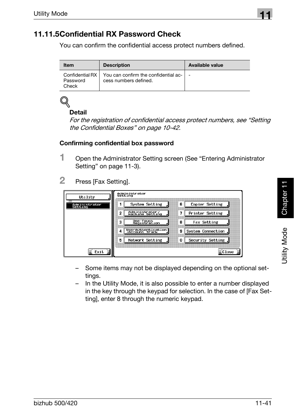 5 confidential rx password check, Confirming confidential box password, Confidential rx password check -41 | Konica Minolta bizhub 420 User Manual | Page 266 / 346