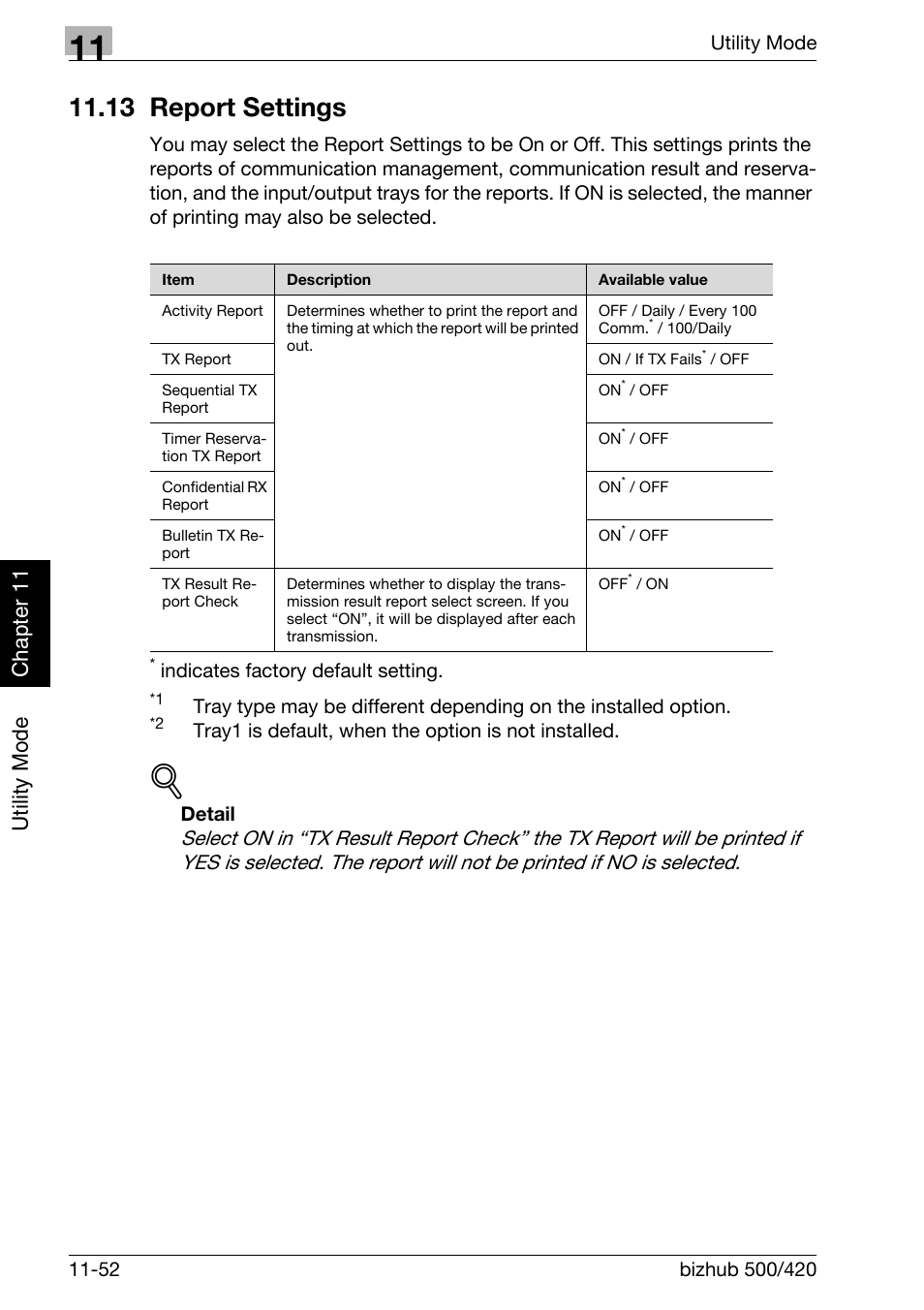 13 report settings, 13 report settings -52, Utility mode ch ap te r 11 | Konica Minolta bizhub 420 User Manual | Page 277 / 346