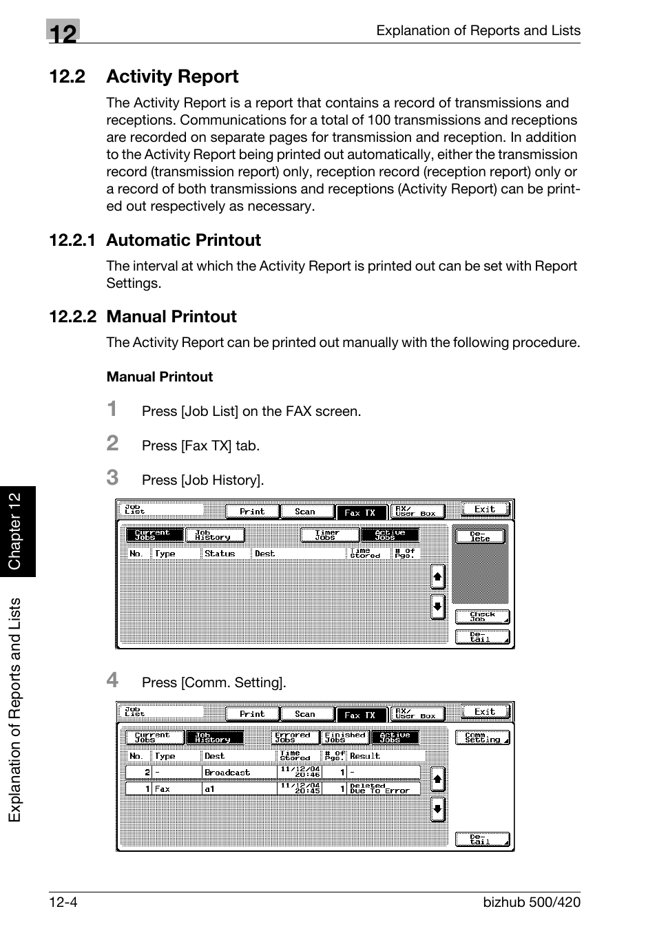 2 activity report, 1 automatic printout, 2 manual printout | Manual printout, Activity report -4, Automatic printout -4, Manual printout -4, Activity report | Konica Minolta bizhub 420 User Manual | Page 285 / 346