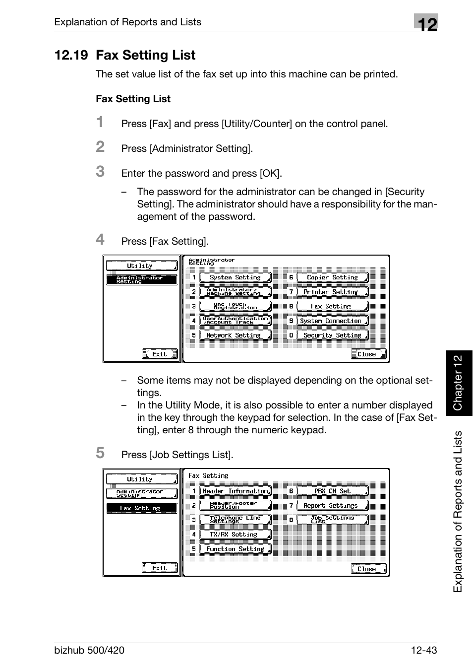 19 fax setting list, Fax setting list, 19 fax setting list -43 | Konica Minolta bizhub 420 User Manual | Page 324 / 346