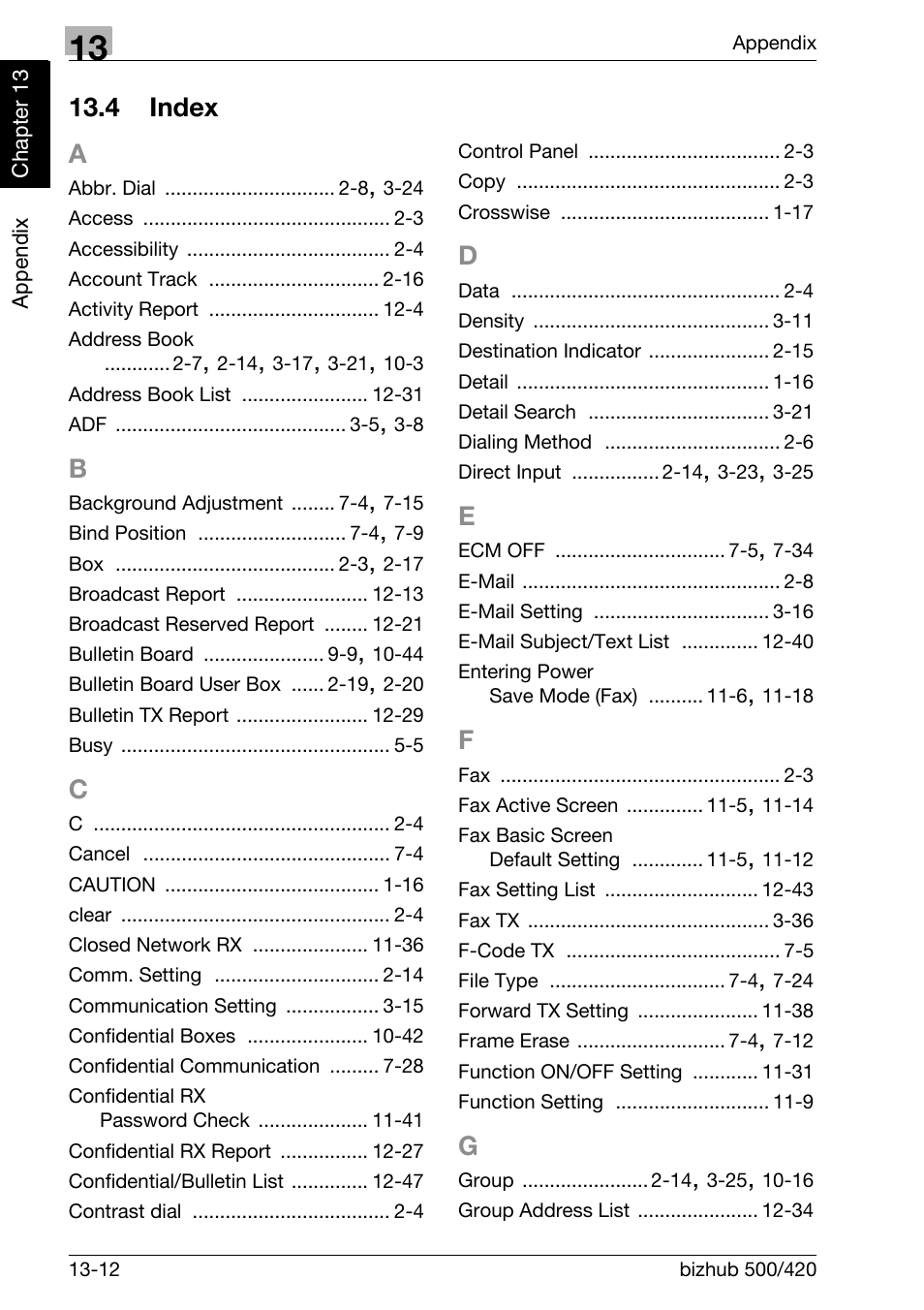 4 index, Index -12, 4 index a | Konica Minolta bizhub 420 User Manual | Page 341 / 346