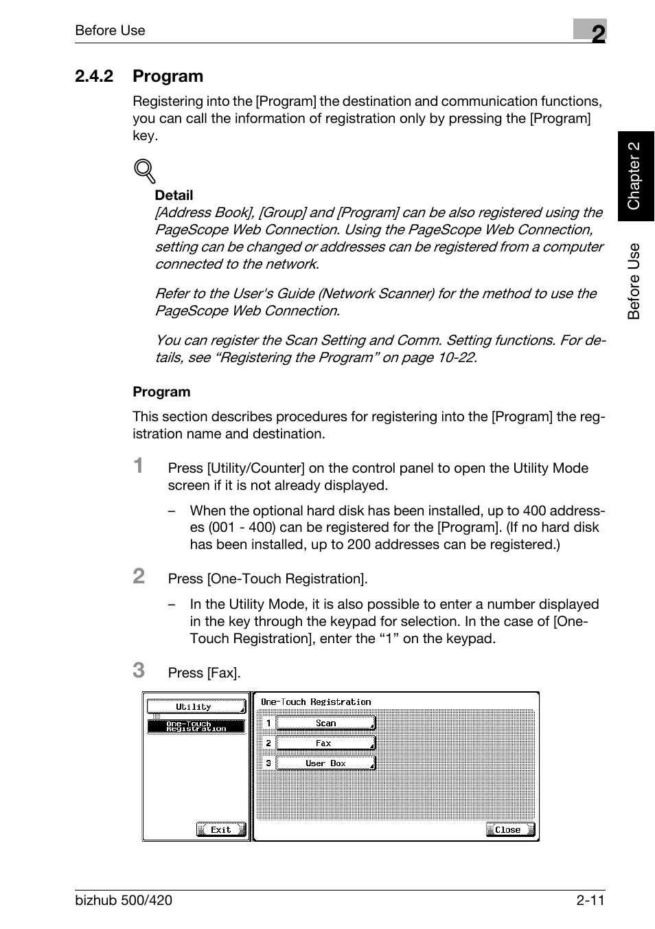 2 program, Program, Program -11 | Konica Minolta bizhub 420 User Manual | Page 40 / 346