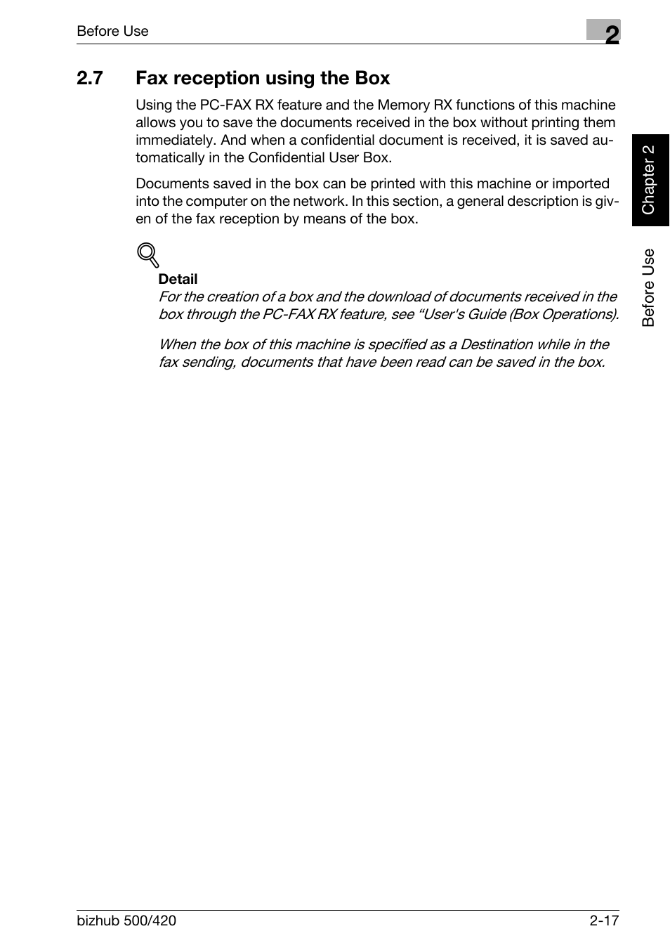 7 fax reception using the box, Fax reception using the box -17 | Konica Minolta bizhub 420 User Manual | Page 46 / 346