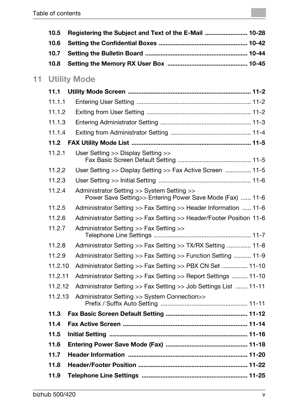 11 utility mode | Konica Minolta bizhub 420 User Manual | Page 6 / 346