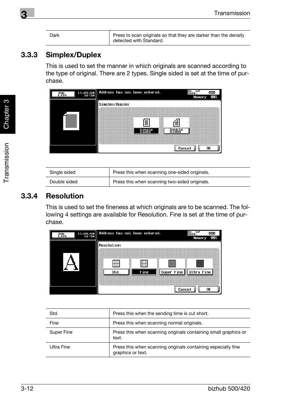 3 simplex/duplex, 4 resolution, Simplex/duplex -12 | Resolution -12 | Konica Minolta bizhub 420 User Manual | Page 63 / 346