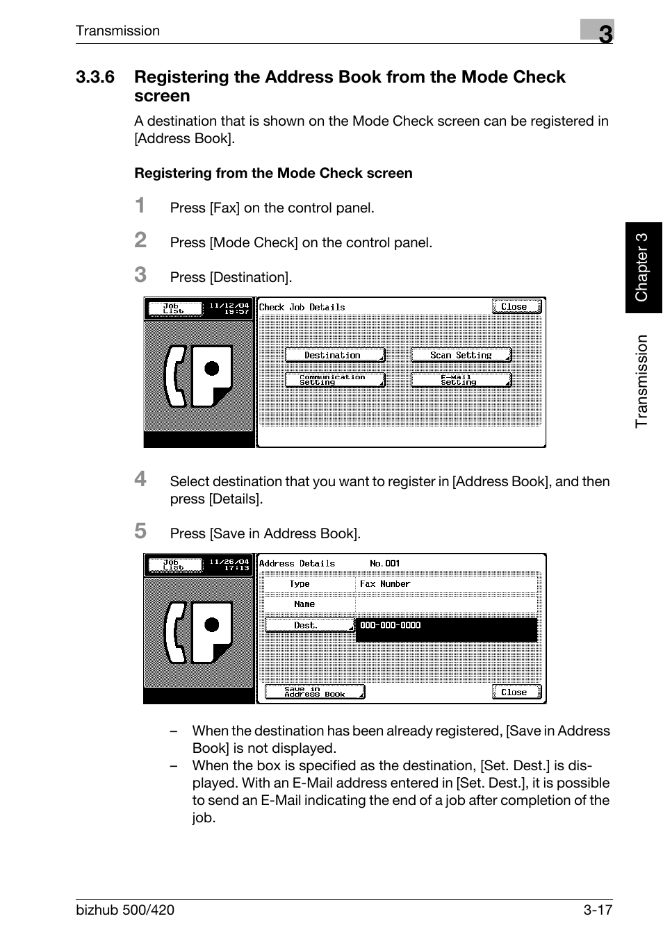 Registering from the mode check screen | Konica Minolta bizhub 420 User Manual | Page 68 / 346