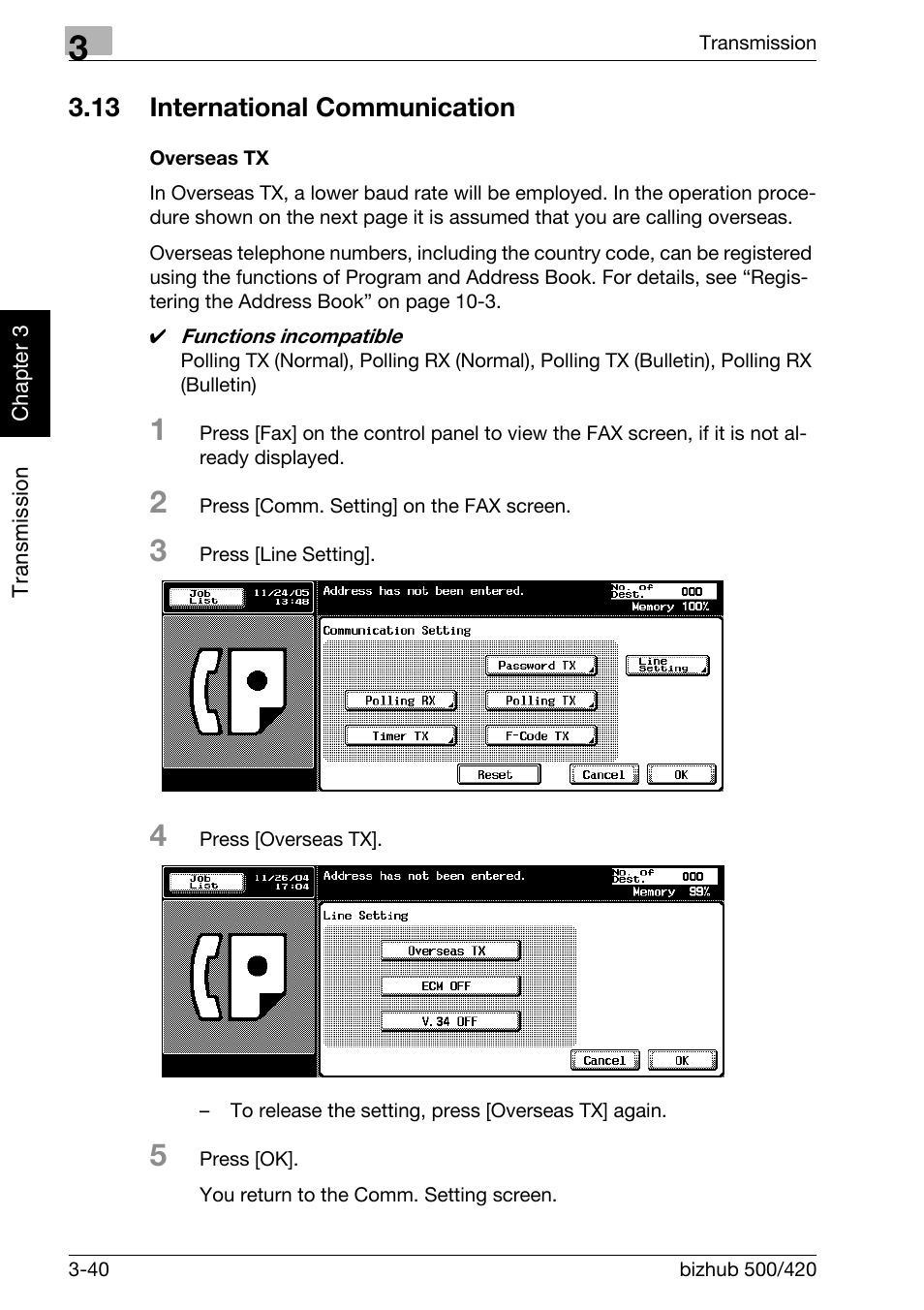 13 international communication, Overseas tx, International communication -40 | Konica Minolta bizhub 420 User Manual | Page 91 / 346