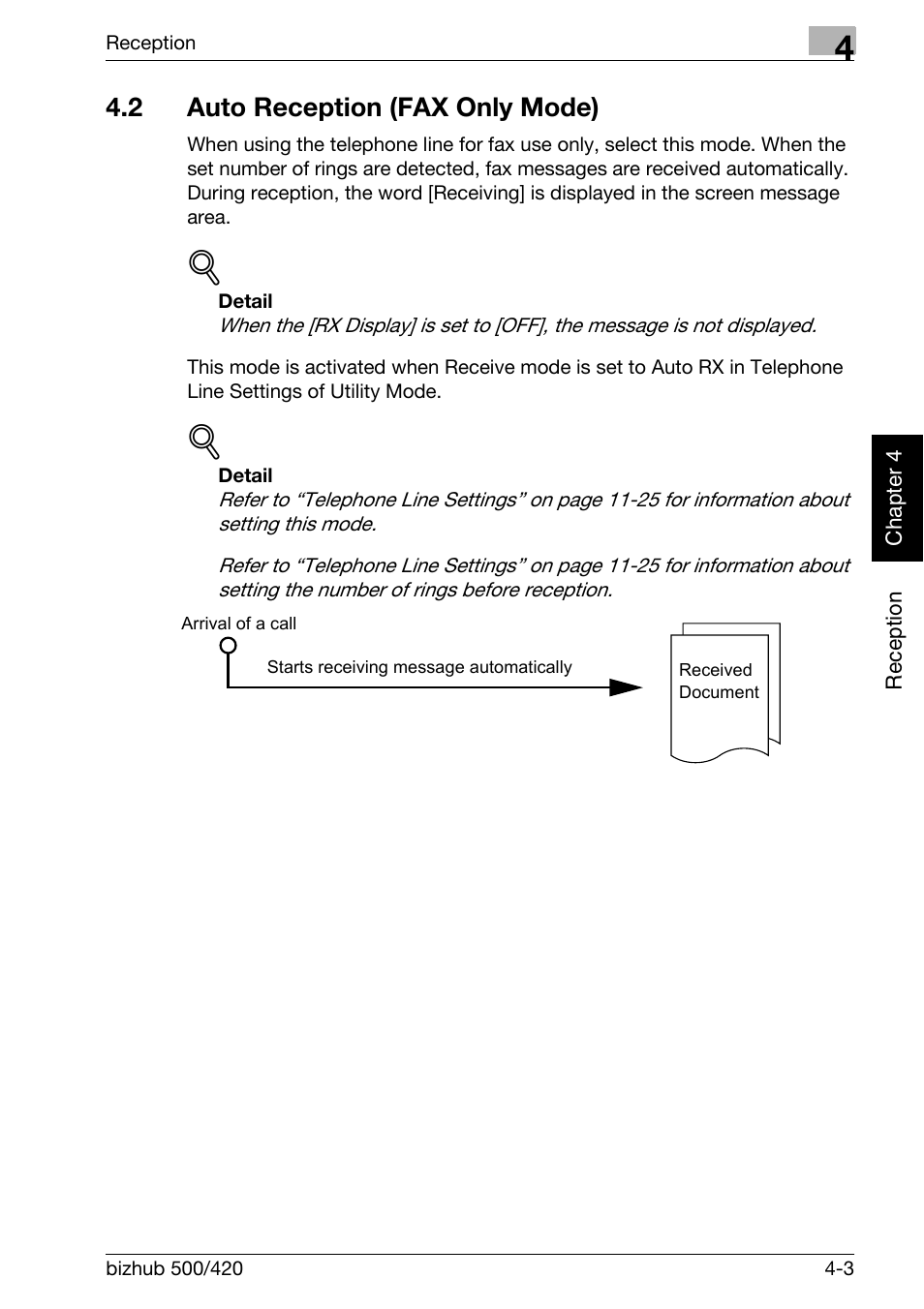 2 auto reception (fax only mode), Auto reception (fax only mode) -3 | Konica Minolta bizhub 420 User Manual | Page 98 / 346