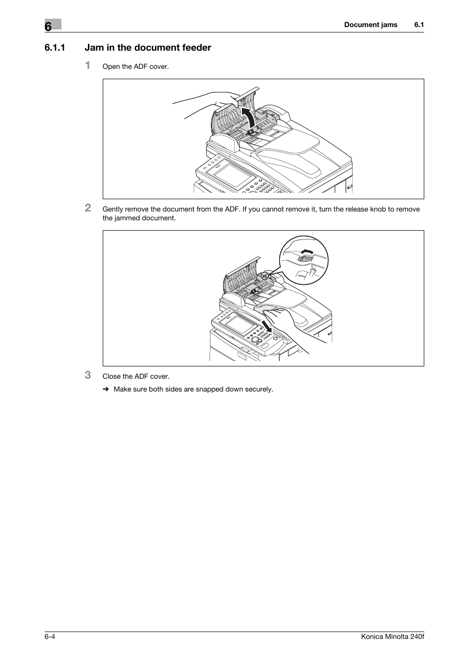 1 jam in the document feeder, Jam in the document feeder -4 | Konica Minolta Konica Minolta 240f User Manual | Page 116 / 140