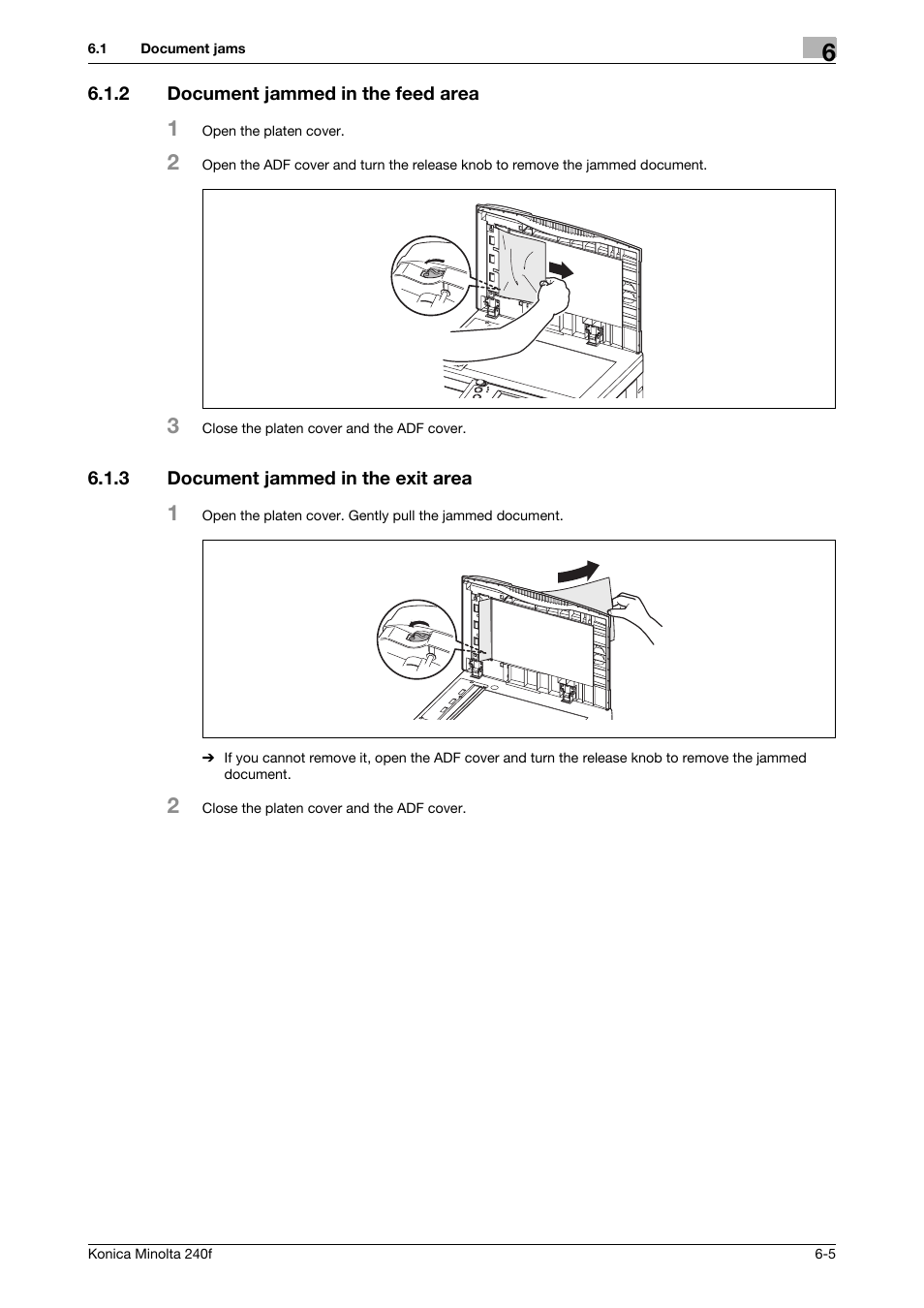2 document jammed in the feed area, 3 document jammed in the exit area, Document jammed in the feed area -5 | Document jammed in the exit area -5 | Konica Minolta Konica Minolta 240f User Manual | Page 117 / 140