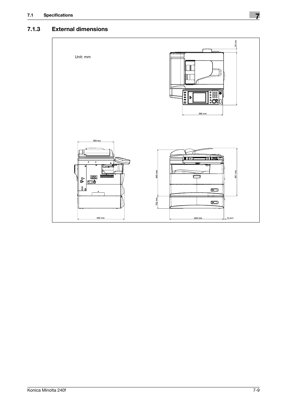 3 external dimensions, External dimensions -9 | Konica Minolta Konica Minolta 240f User Manual | Page 129 / 140