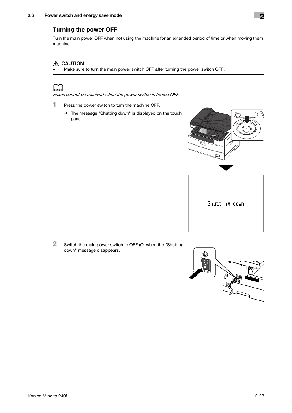 Turning the power off | Konica Minolta Konica Minolta 240f User Manual | Page 47 / 140