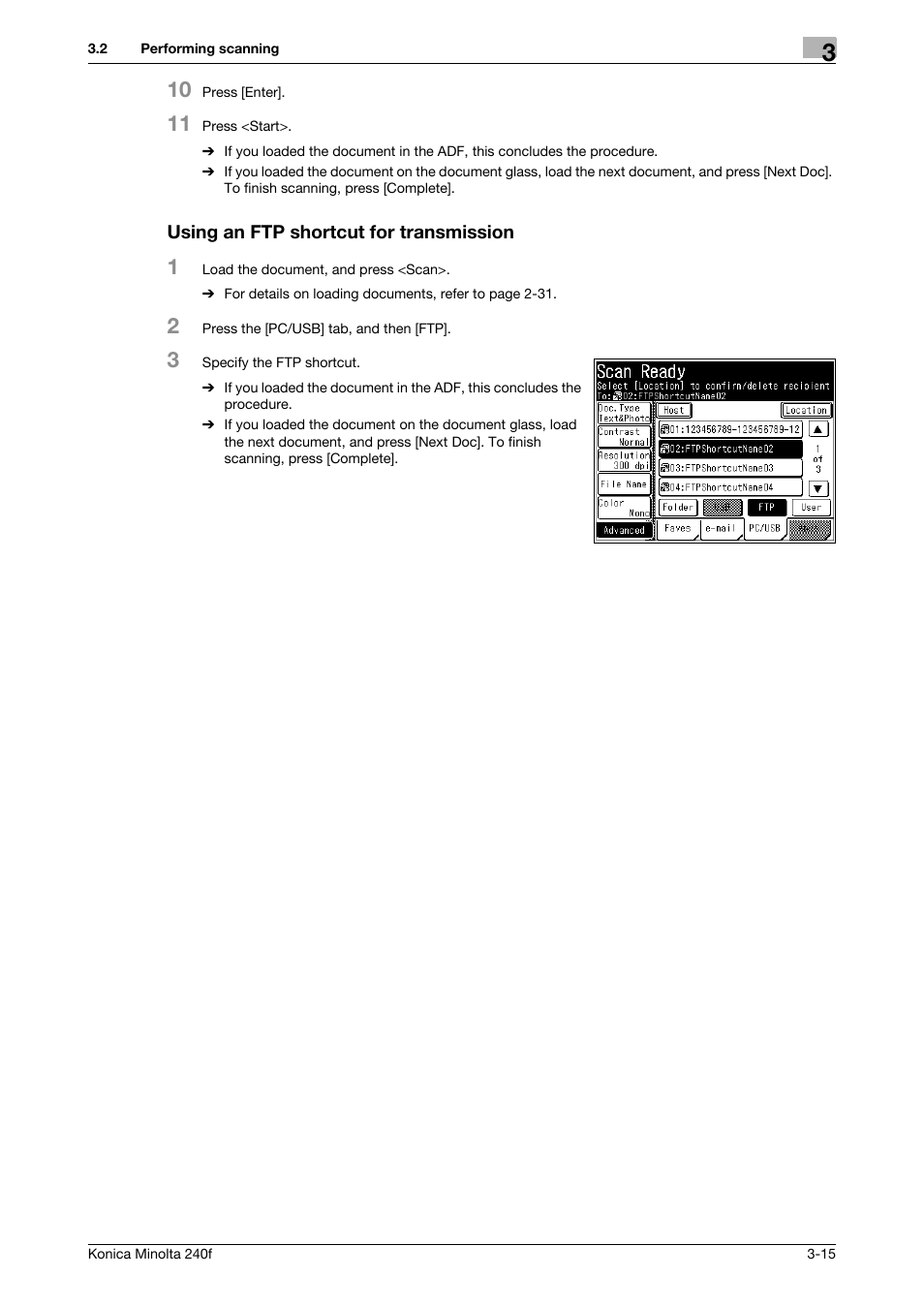 Using an ftp shortcut for transmission | Konica Minolta Konica Minolta 240f User Manual | Page 73 / 140
