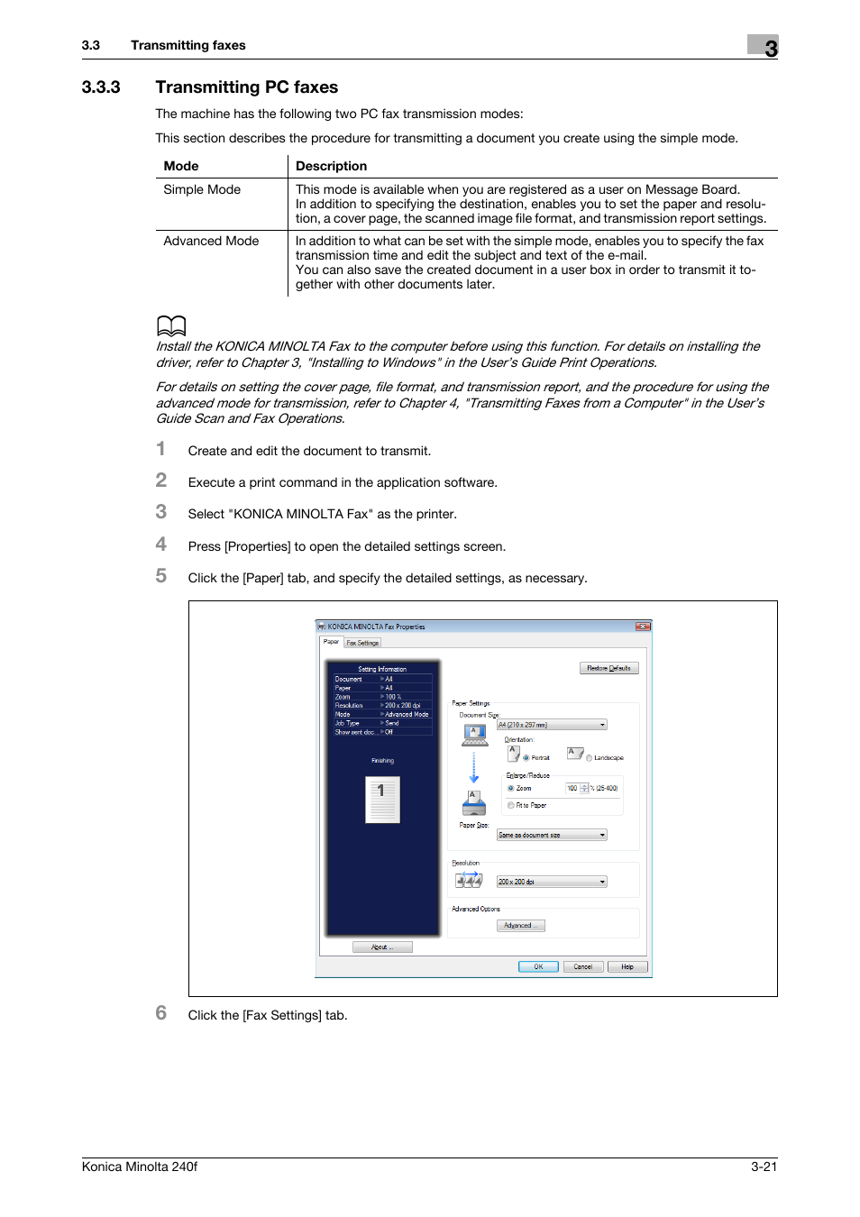 3 transmitting pc faxes, Transmitting pc faxes -21 | Konica Minolta Konica Minolta 240f User Manual | Page 79 / 140