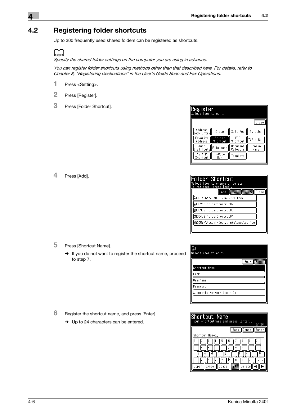2 registering folder shortcuts, Registering folder shortcuts -6 | Konica Minolta Konica Minolta 240f User Manual | Page 92 / 140