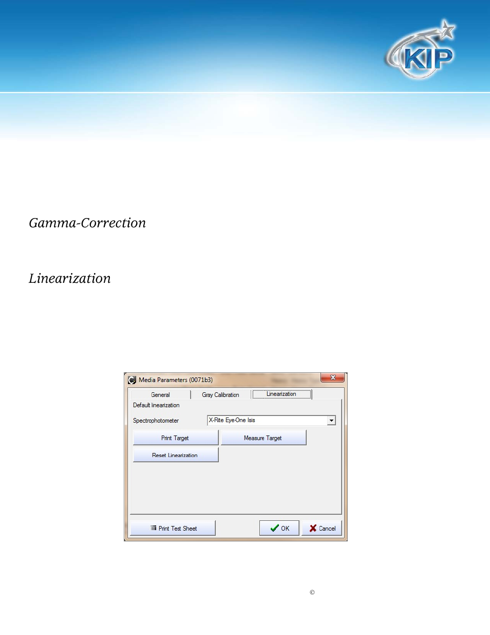 Gamma-correction, Linearization, Color calibration/linearization | Konica Minolta KIP Color 80 User Manual | Page 7 / 12