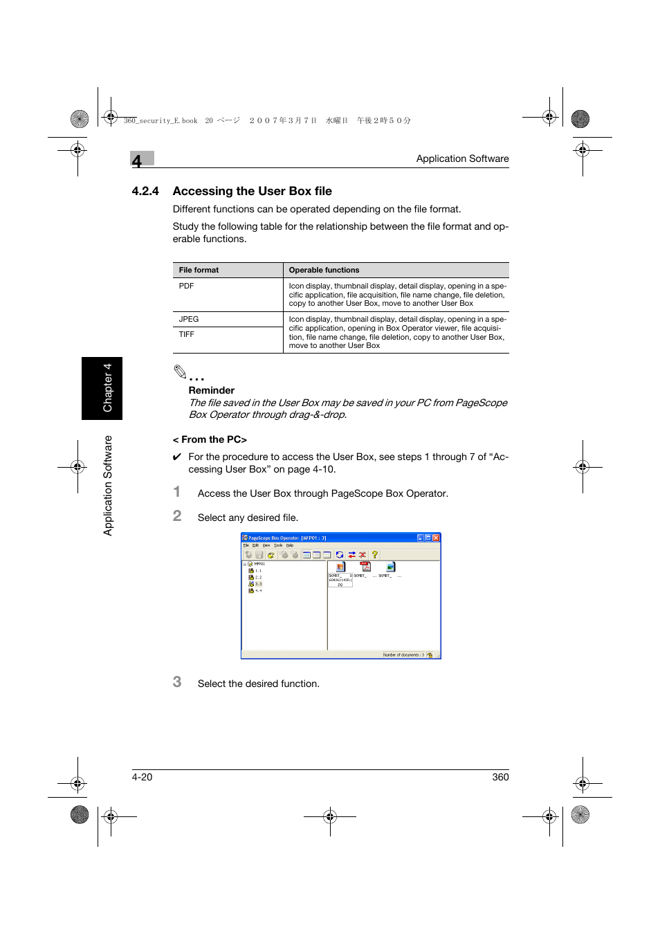 4 accessing the user box file, From the pc, Accessing the user box file -20 < from the pc> -20 | Konica Minolta bizhub 360 User Manual | Page 175 / 194