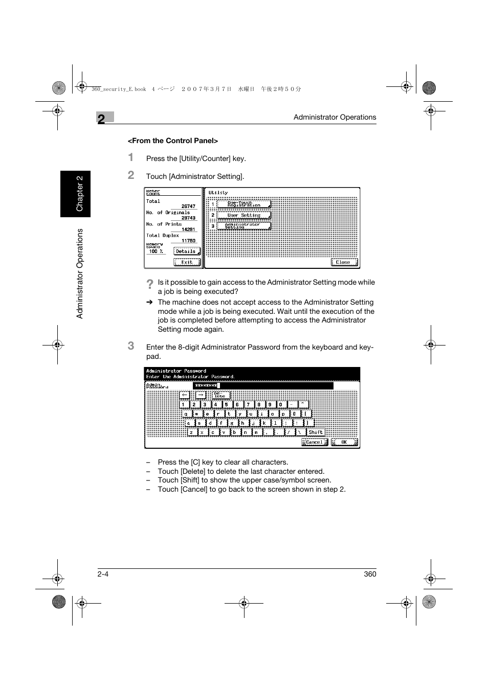 From the control panel, From the control panel> -4 | Konica Minolta bizhub 360 User Manual | Page 23 / 194