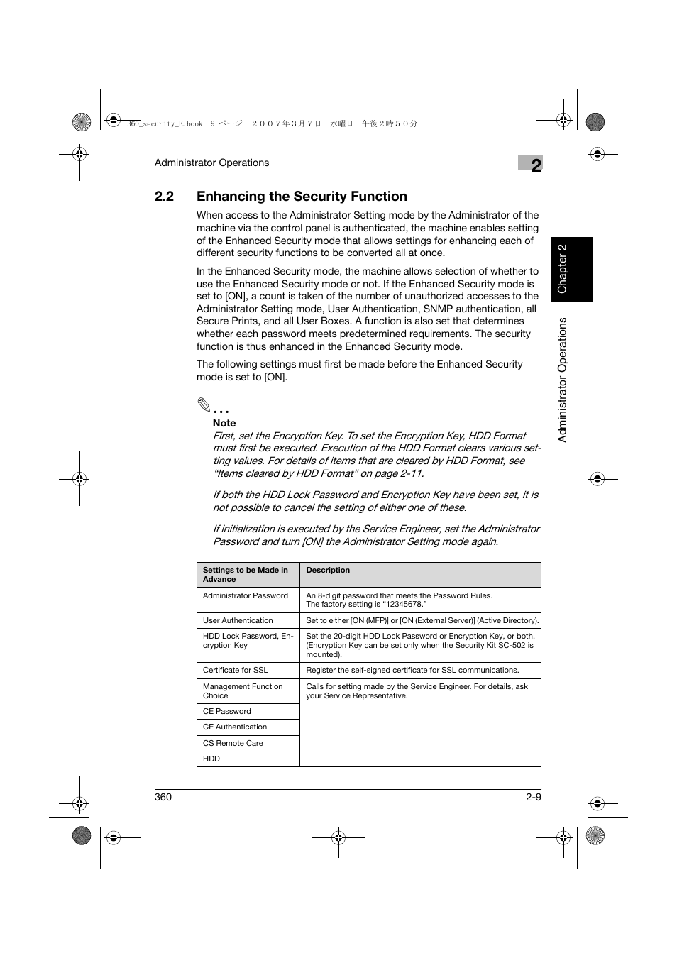 2 enhancing the security function, Enhancing the security function -9 | Konica Minolta bizhub 360 User Manual | Page 28 / 194