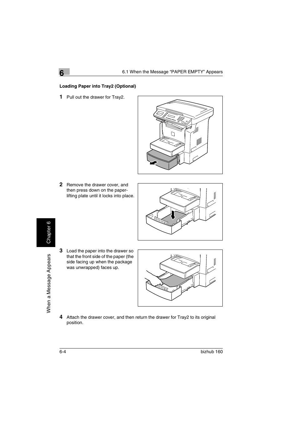 Loading paper into tray2 (optional), Loading paper into tray2 (optional) -4 | Konica Minolta bizhub 160 User Manual | Page 109 / 150