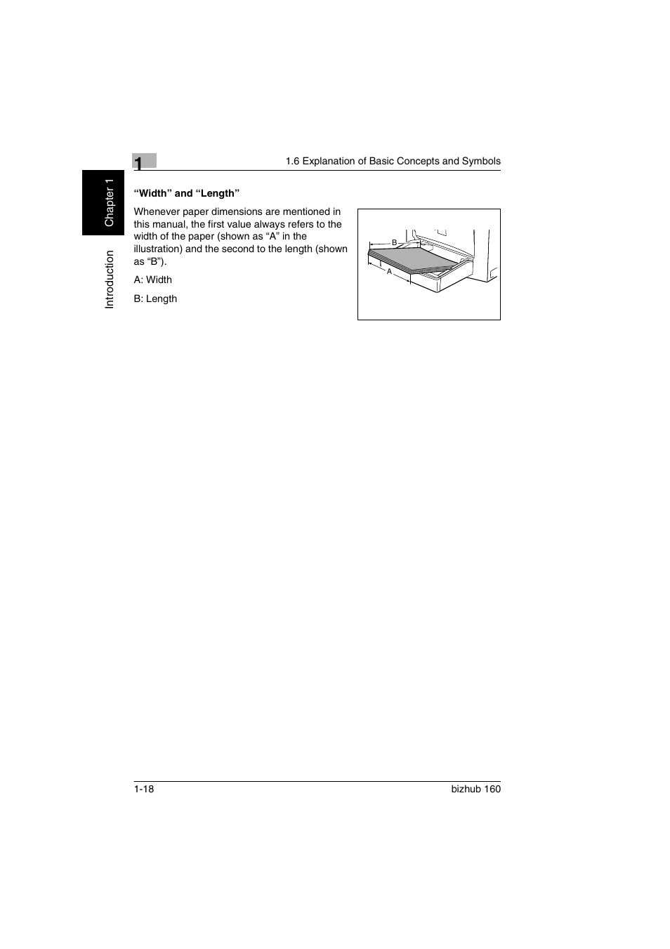 Width” and “length, Width” and “length” -18 | Konica Minolta bizhub 160 User Manual | Page 25 / 150