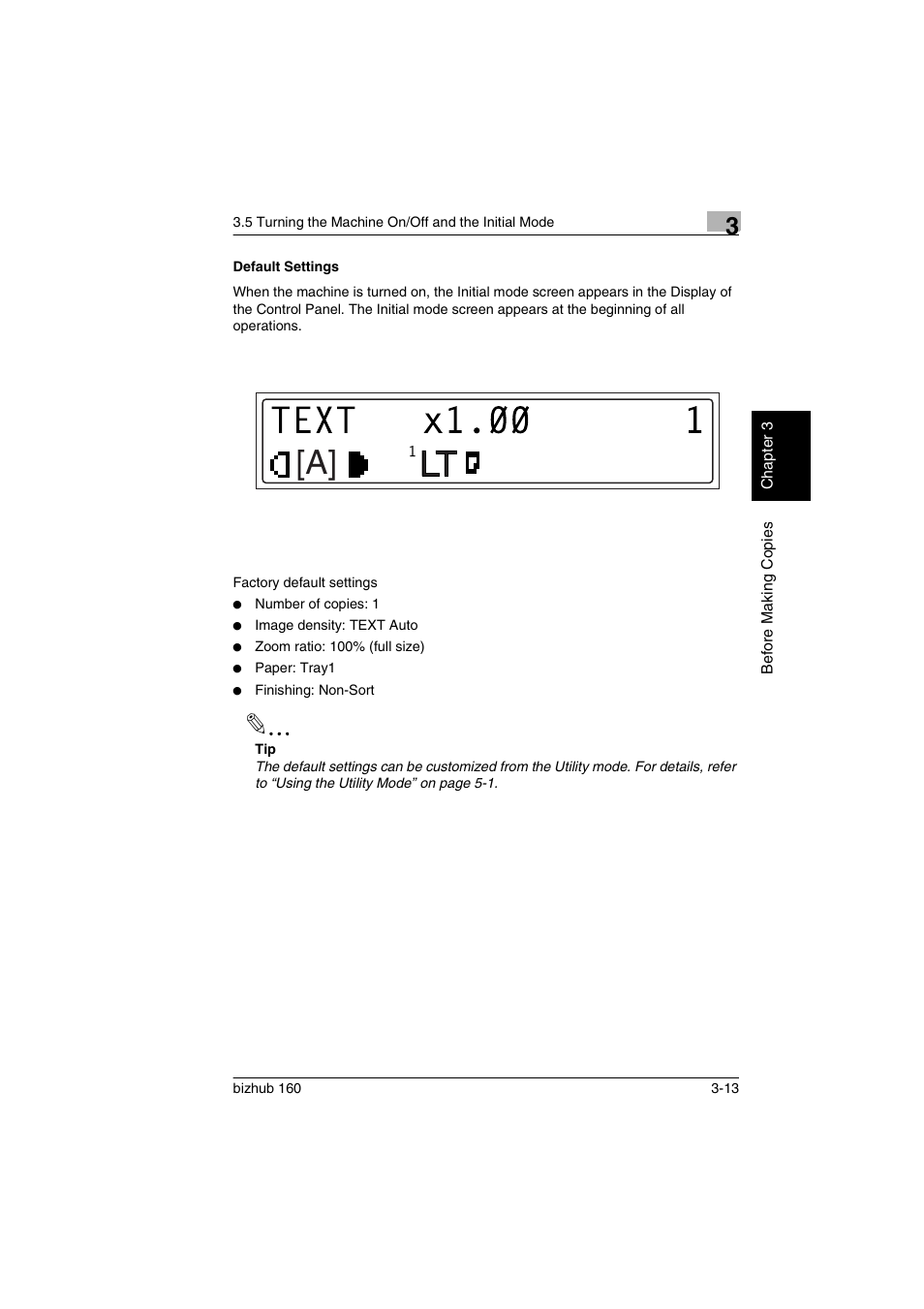 Default settings, Default settings -13 | Konica Minolta bizhub 160 User Manual | Page 44 / 150