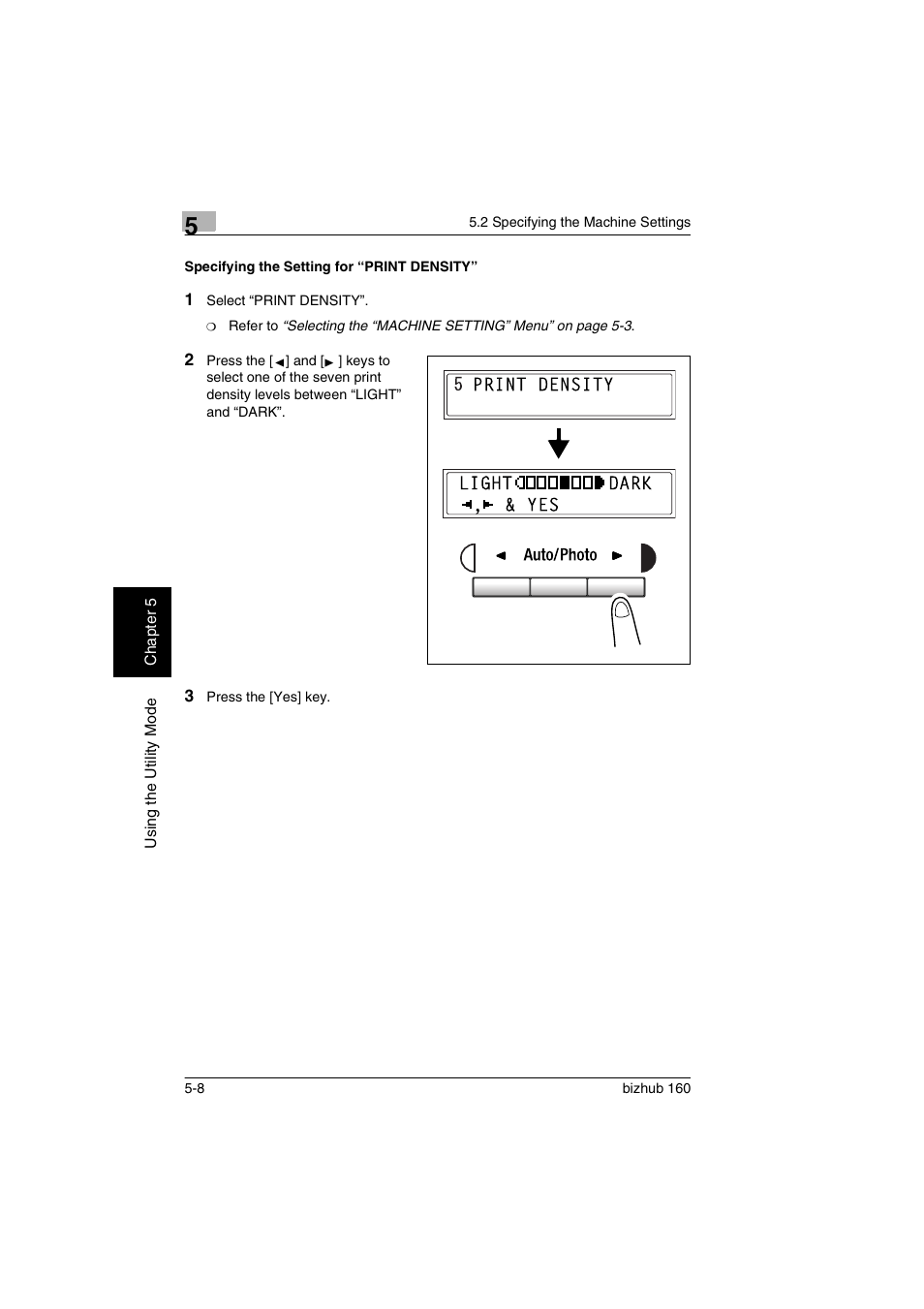 Specifying the setting for “print density, Specifying the setting for “print density” -8 | Konica Minolta bizhub 160 User Manual | Page 87 / 150