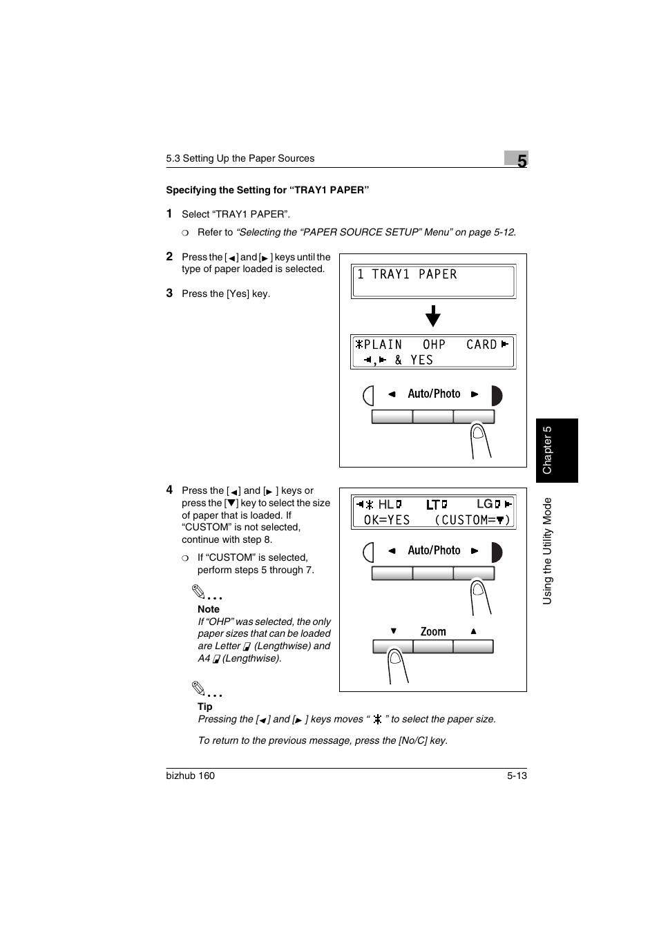 Specifying the setting for “tray1 paper, Specifying the setting for “tray1 paper” -13 | Konica Minolta bizhub 160 User Manual | Page 92 / 150