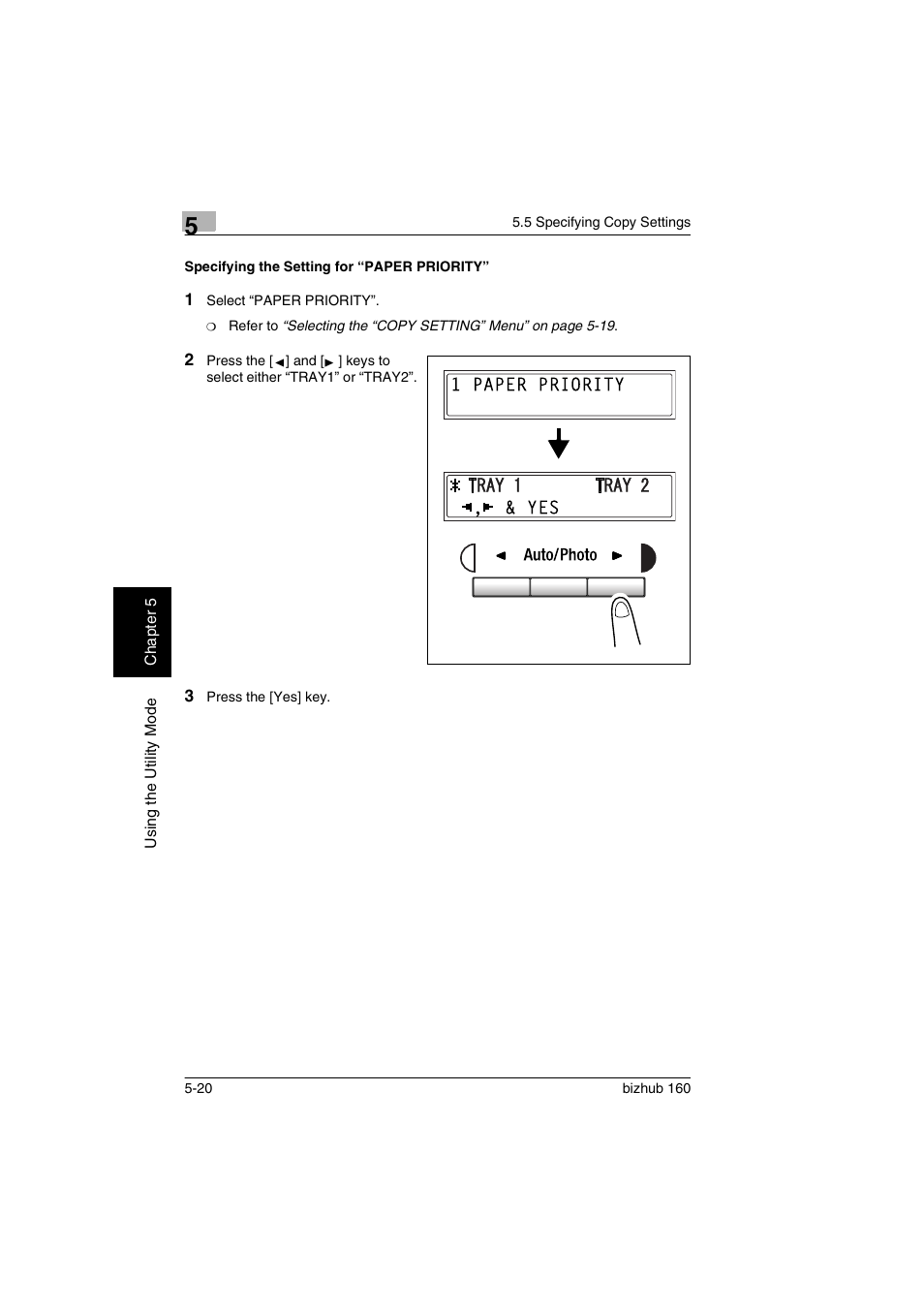 Specifying the setting for “paper priority, Specifying the setting for “paper priority” -20 | Konica Minolta bizhub 160 User Manual | Page 99 / 150