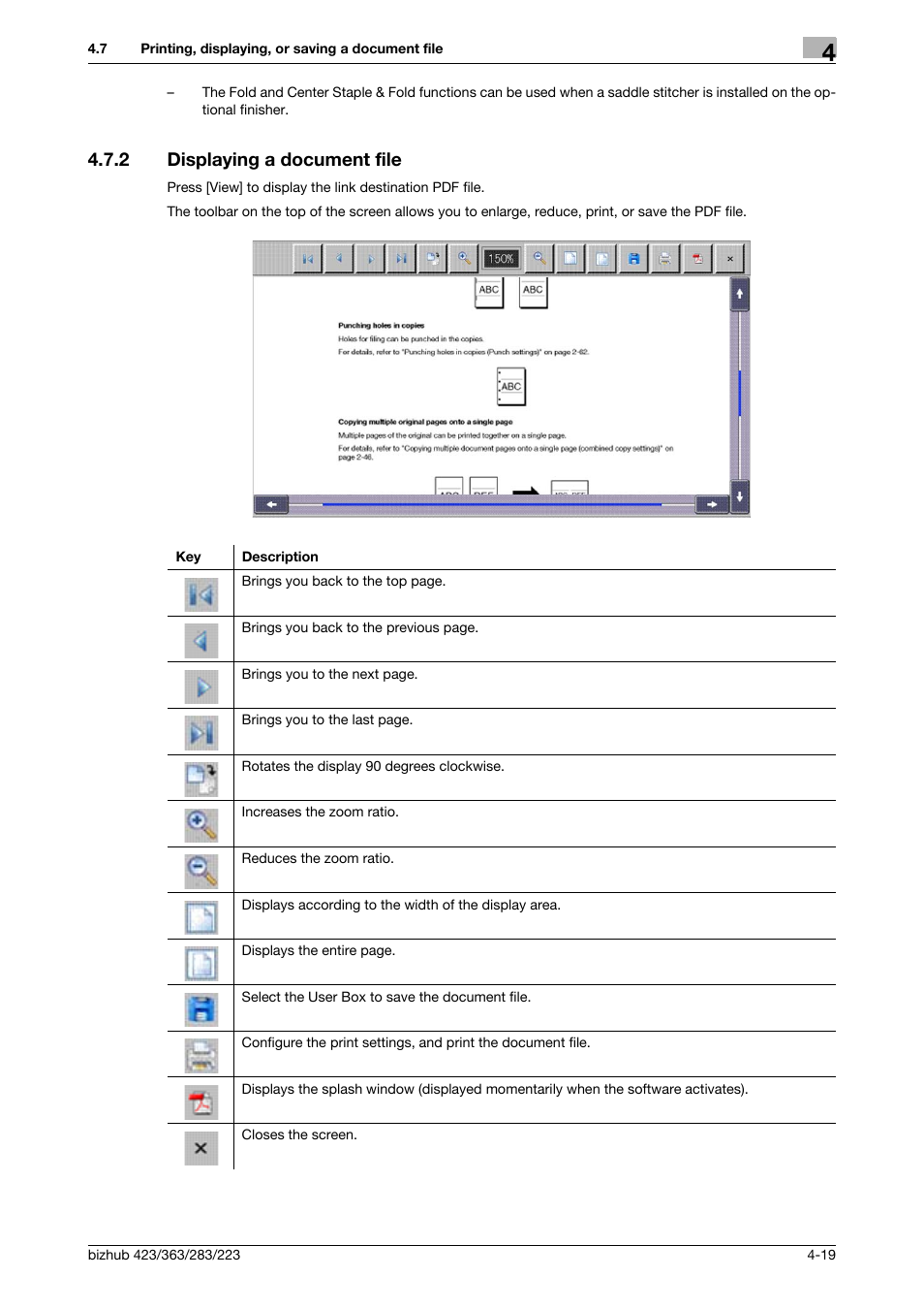 2 displaying a document file, Displaying a document file -19 | Konica Minolta BIZHUB 223 User Manual | Page 38 / 112