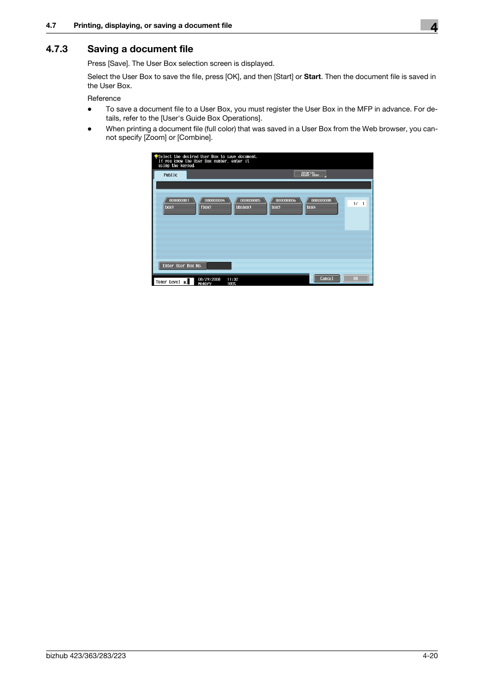 3 saving a document file, Saving a document file -20 | Konica Minolta BIZHUB 223 User Manual | Page 39 / 112