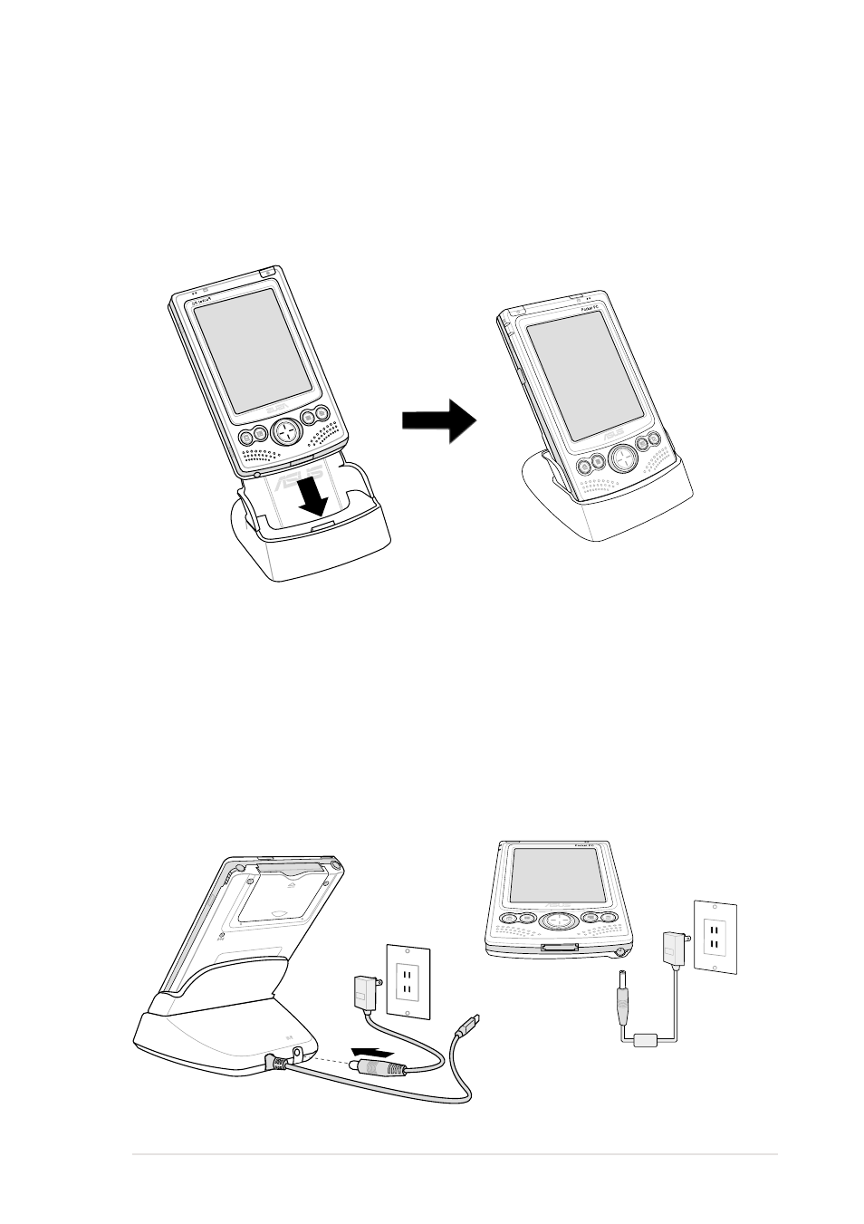 Setting up mypal, Placing on the cradle, Connecting the ac adapter | Asus MyPal A620 User Manual | Page 11 / 136