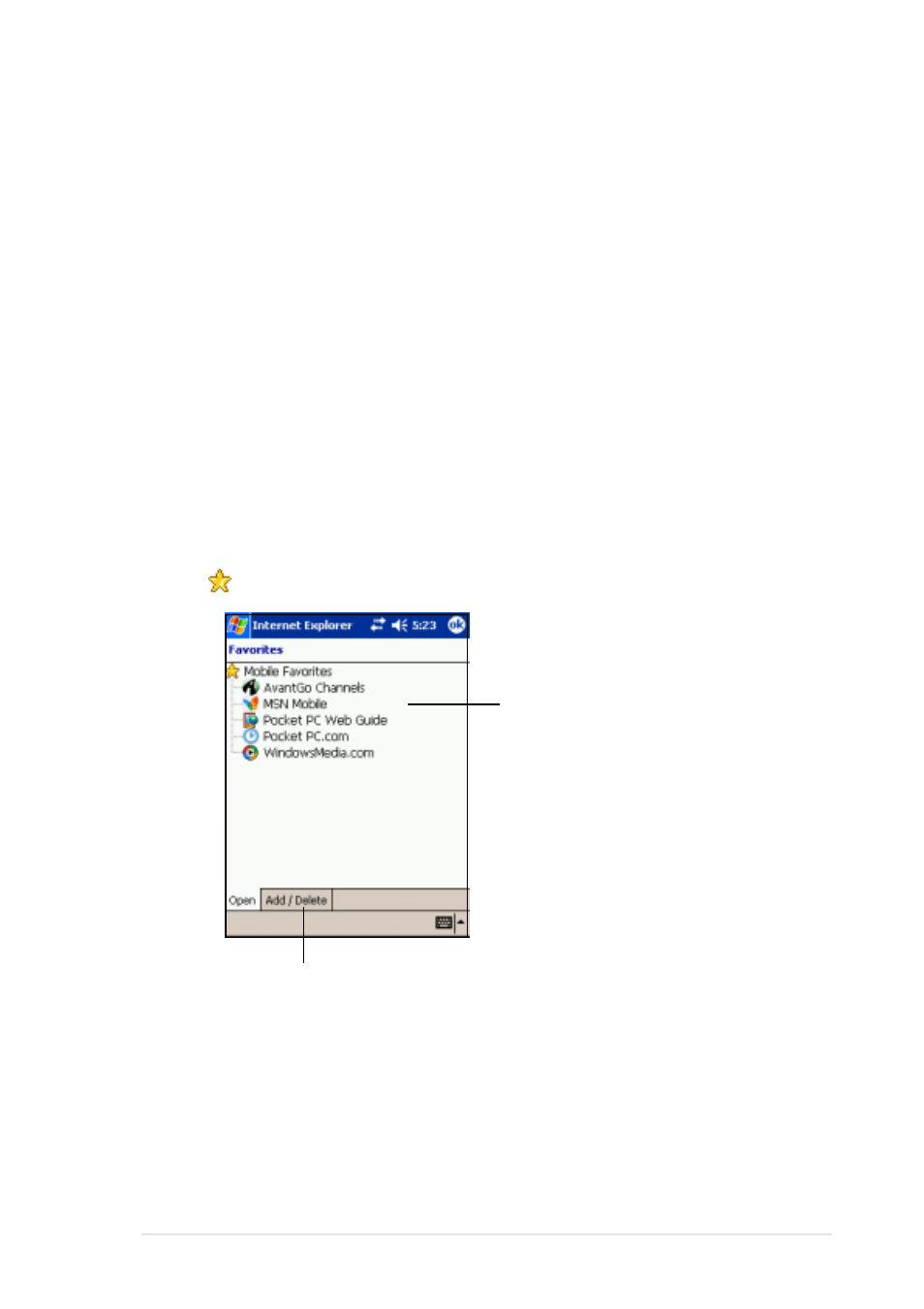 Viewing mobile favorites and channels | Asus MyPal A620 User Manual | Page 115 / 136