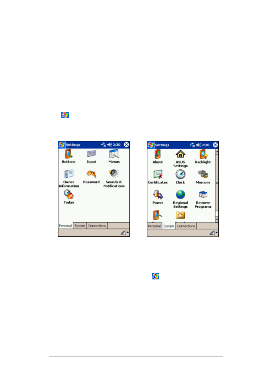 Customizing your device, Adjusting settings | Asus MyPal A620 User Manual | Page 31 / 136