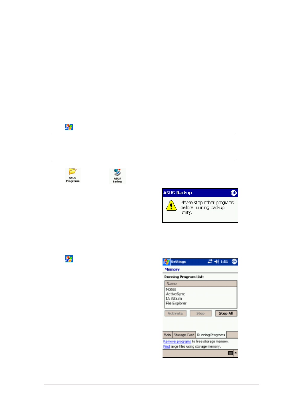 Asus backup | Asus MyPal A620 User Manual | Page 43 / 136