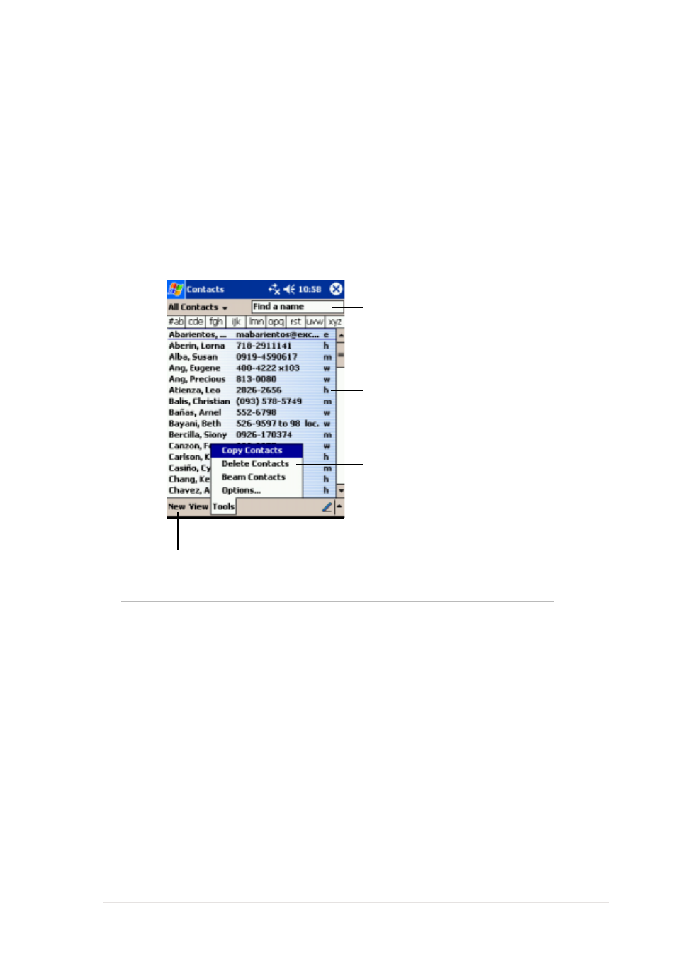 Contacts: tracking friends and colleagues | Asus MyPal A620 User Manual | Page 73 / 136