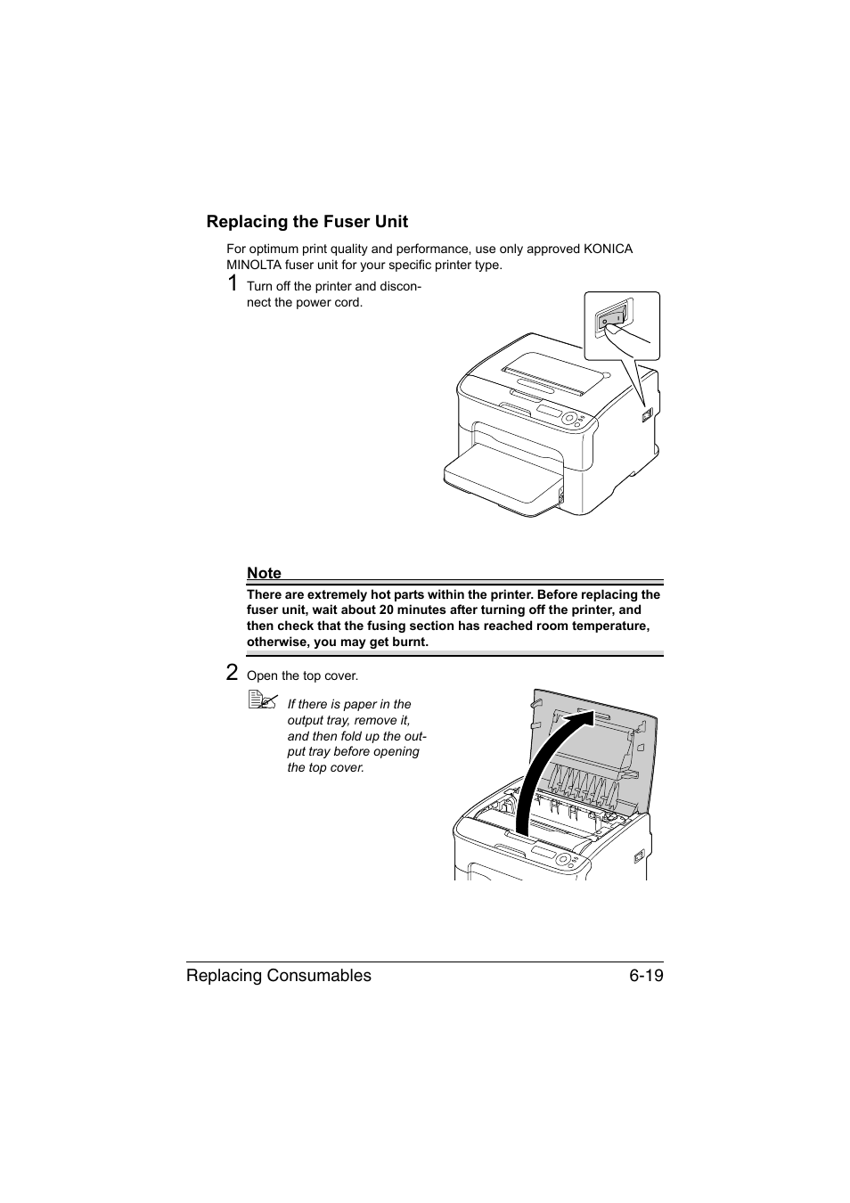 Replacing the fuser unit, Replacing the fuser unit -19 | Konica Minolta magicolor 1650EN User Manual | Page 110 / 191