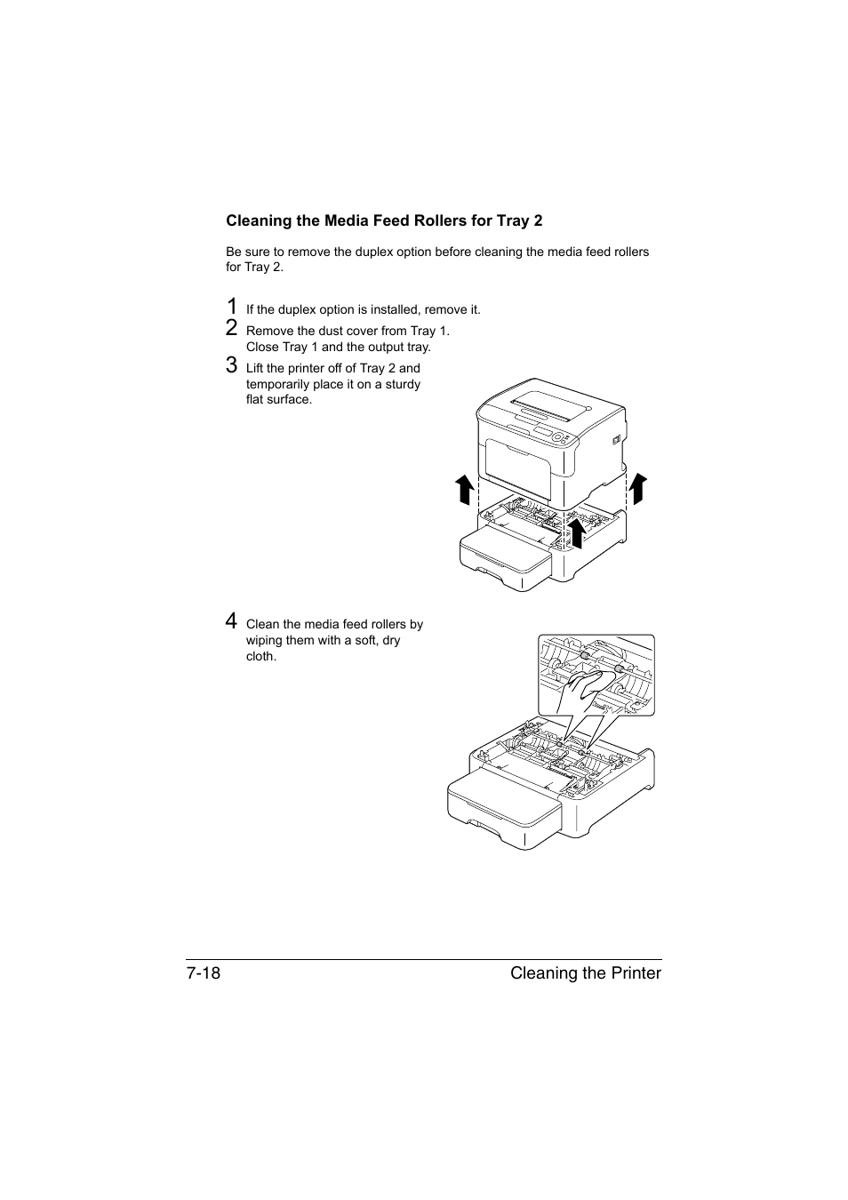 Cleaning the media feed rollers for tray 2, Cleaning the media feed rollers for tray 2 -18 | Konica Minolta magicolor 1650EN User Manual | Page 133 / 191