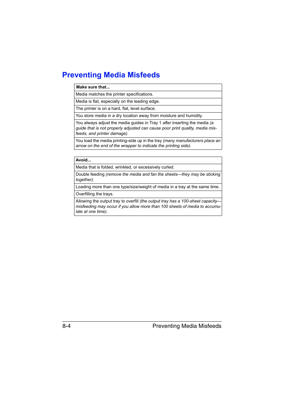 Preventing media misfeeds, Preventing media misfeeds -4 | Konica Minolta magicolor 1650EN User Manual | Page 141 / 191