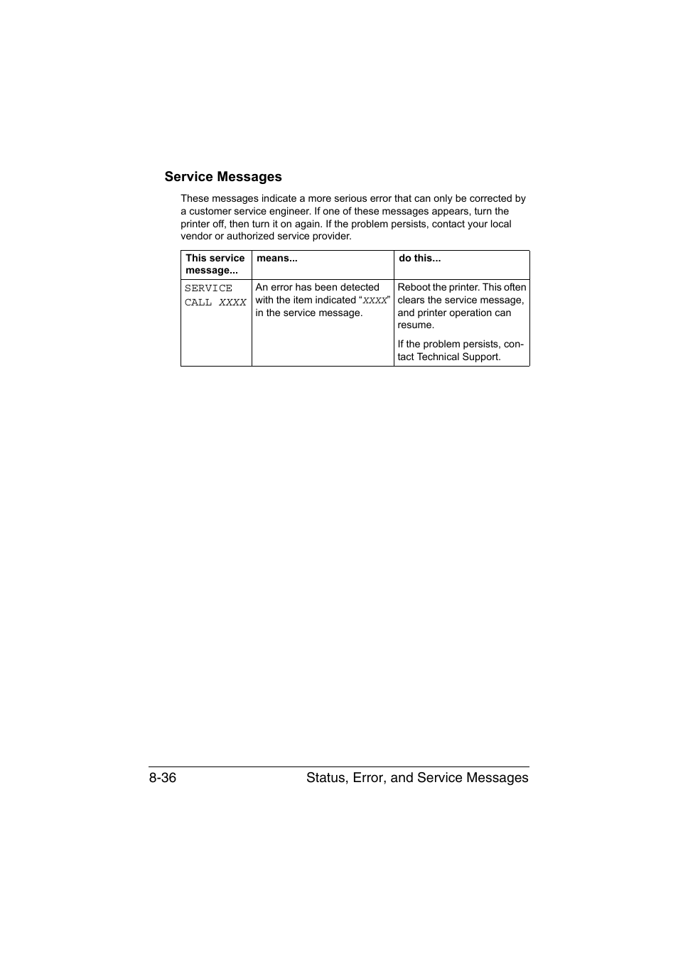 Service messages, Service messages -36 | Konica Minolta magicolor 1650EN User Manual | Page 173 / 191