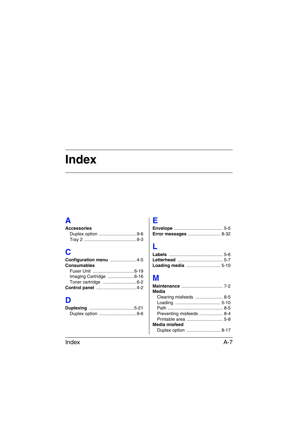 Index, A to m | Konica Minolta magicolor 1650EN User Manual | Page 190 / 191