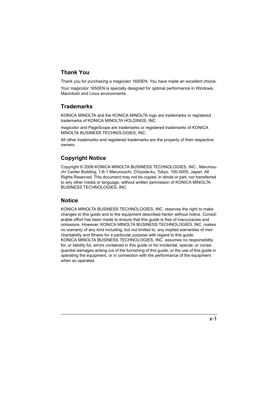 Konica Minolta magicolor 1650EN User Manual | Page 2 / 191