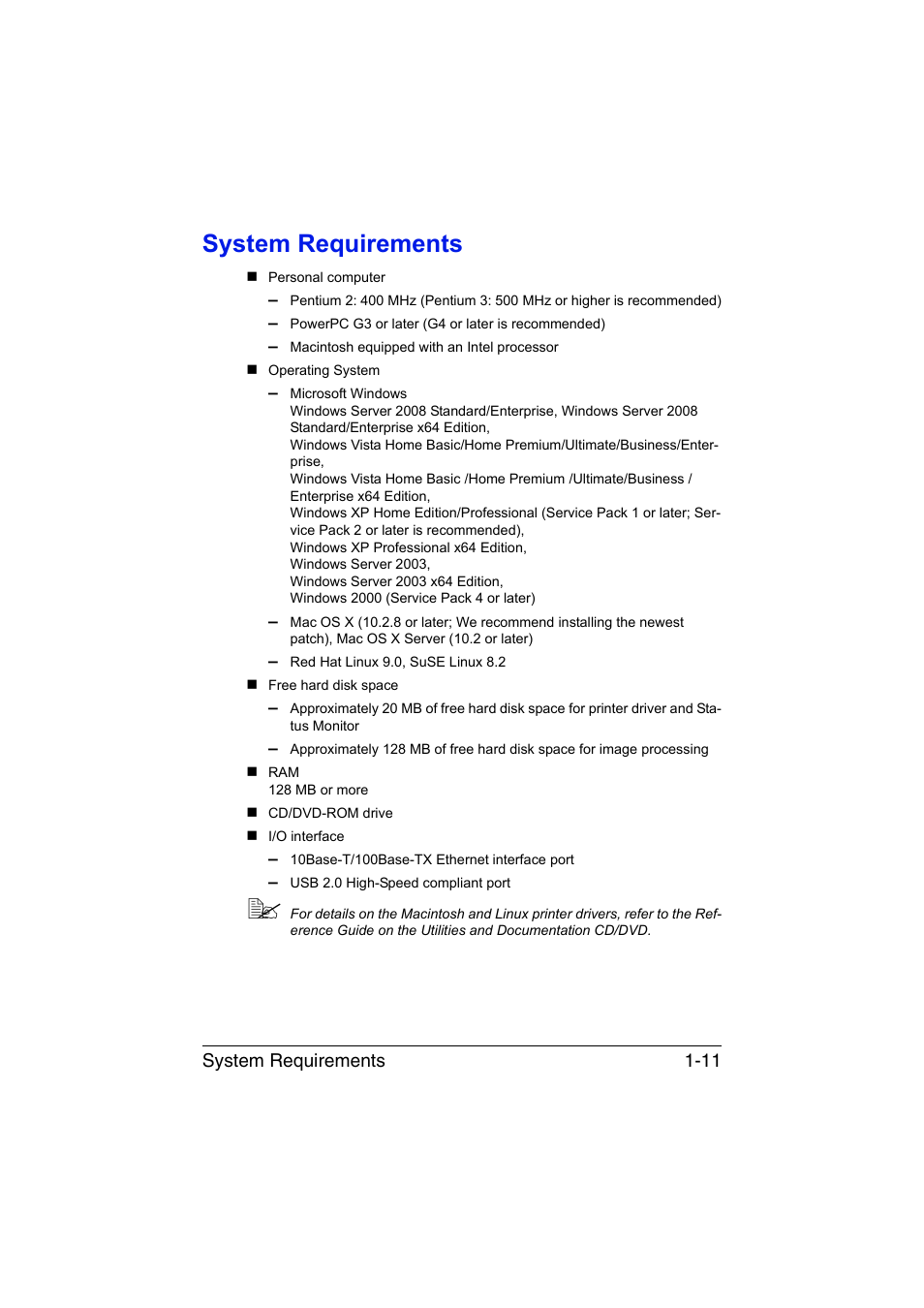 System requirements, System requirements -11 | Konica Minolta magicolor 1650EN User Manual | Page 24 / 191