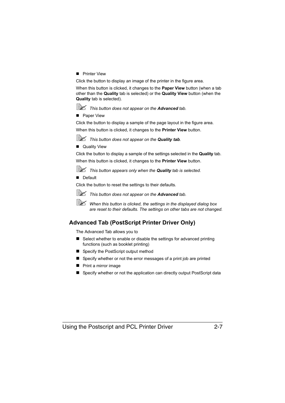 Advanced tab (postscript printer driver only), Advanced tab (postscript printer driver only) -7 | Konica Minolta magicolor 1650EN User Manual | Page 32 / 191