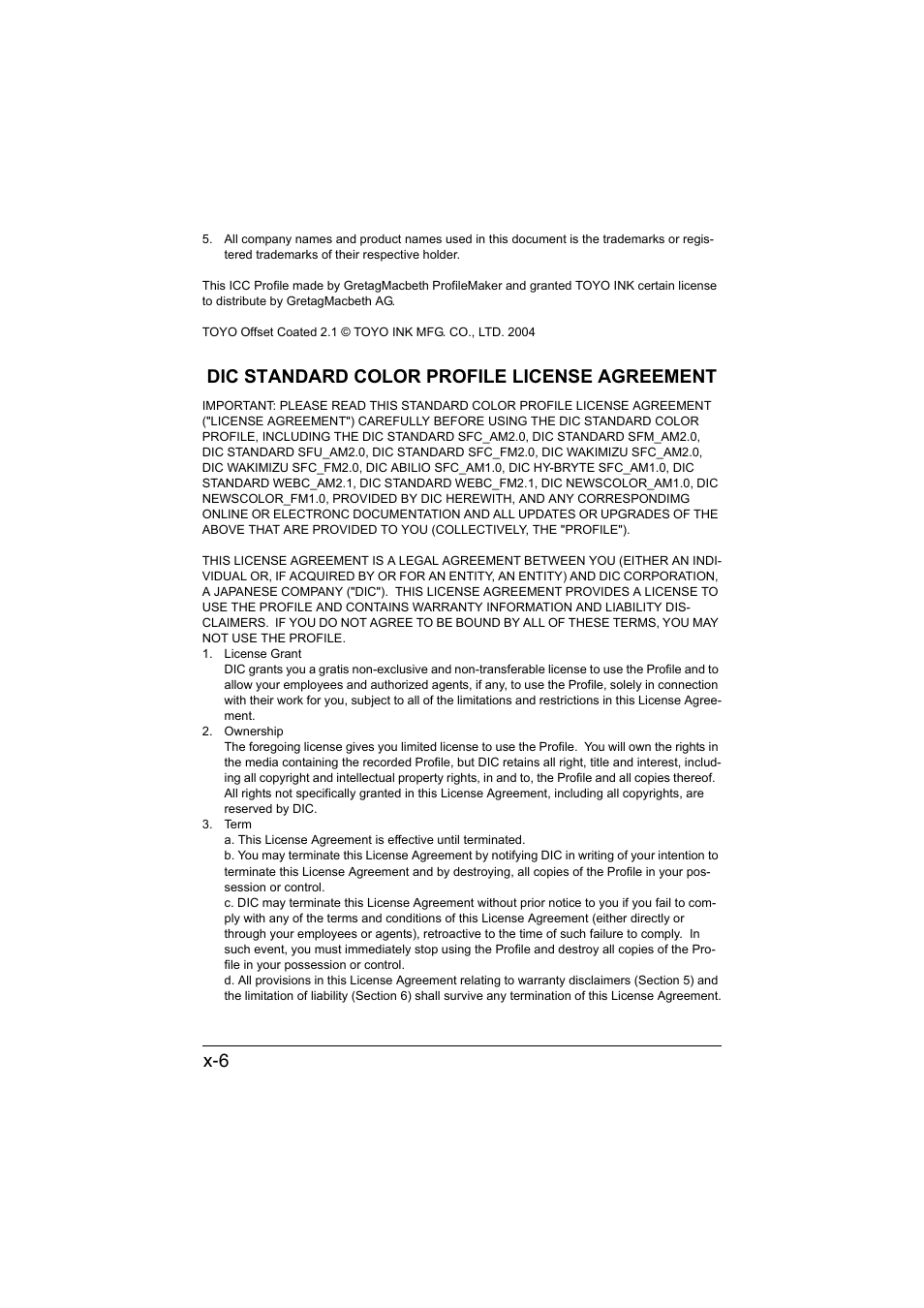 Dic standard color profile license agreement | Konica Minolta magicolor 1650EN User Manual | Page 7 / 191