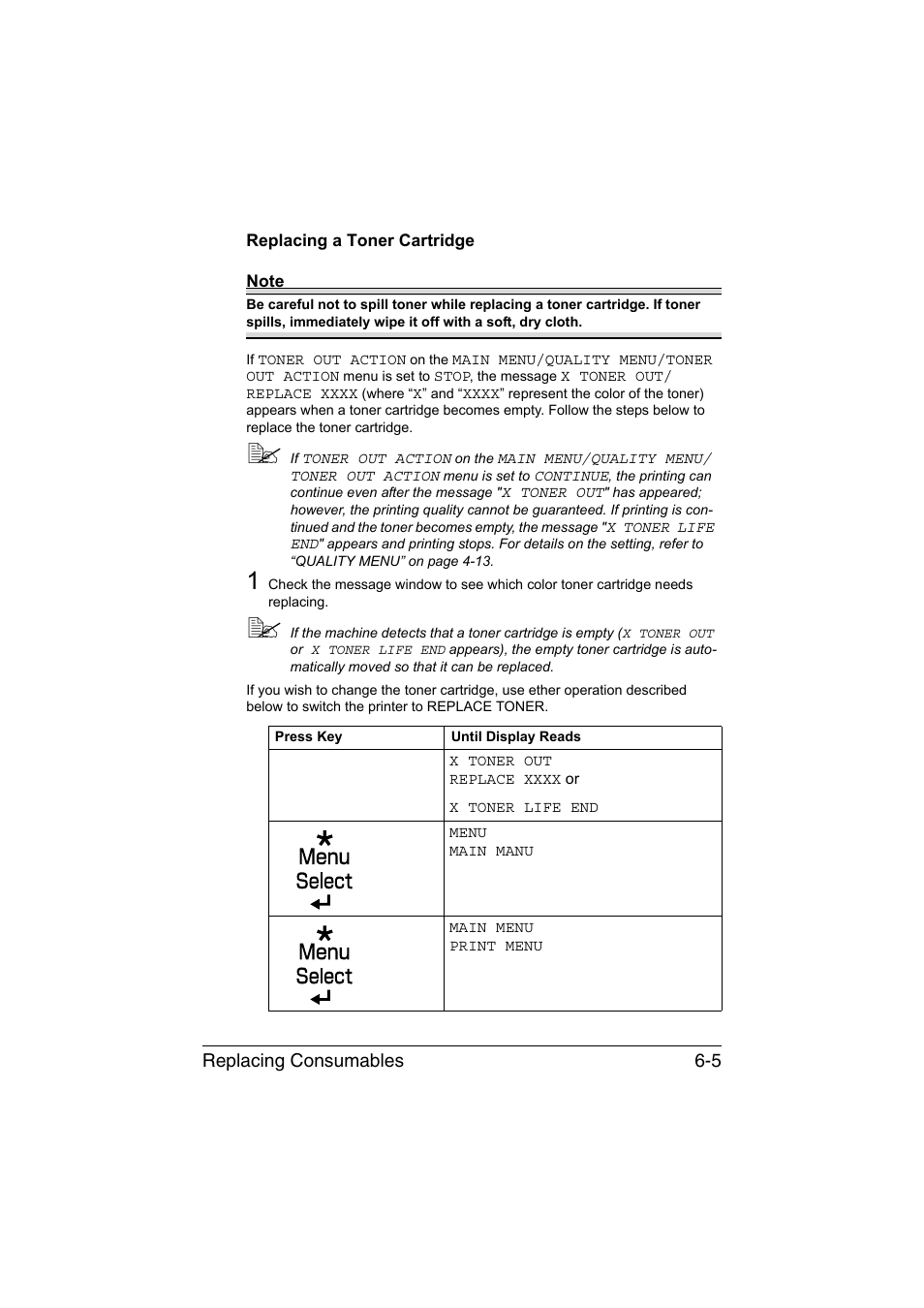 Replacing a toner cartridge, Replacing a toner cartridge -5, Replacing consumables 6-5 | Konica Minolta magicolor 1650EN User Manual | Page 96 / 191