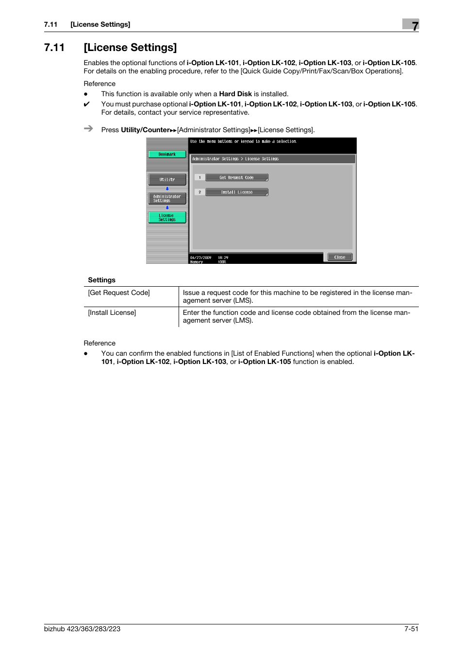 11 [license settings, License settings] -51 | Konica Minolta BIZHUB 223 User Manual | Page 183 / 266