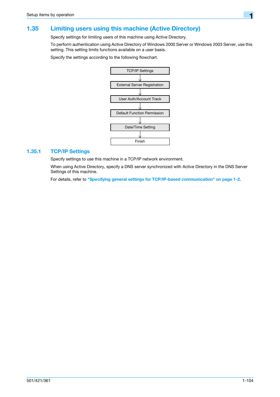 1 tcp/ip settings, Tcp/ip settings -104 | Konica Minolta bizhub 501 User Manual | Page 117 / 233