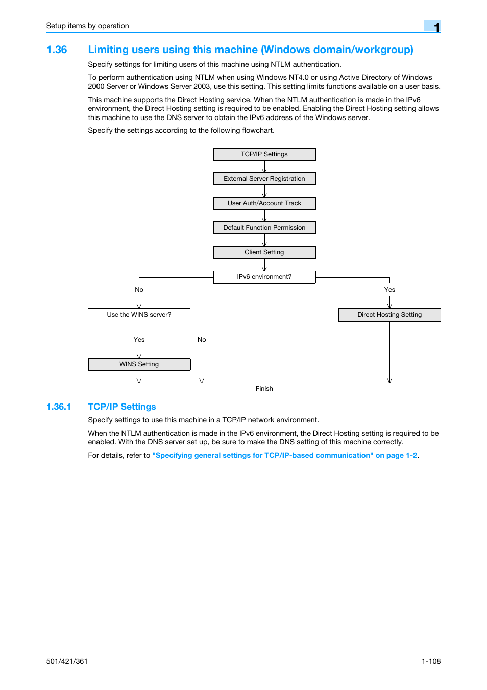 1 tcp/ip settings, Tcp/ip settings -108 | Konica Minolta bizhub 501 User Manual | Page 121 / 233