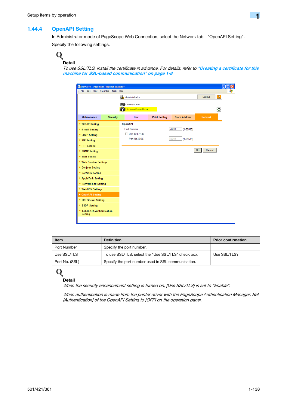 4 openapi setting, Openapi setting -138, Openapi setting | Konica Minolta bizhub 501 User Manual | Page 151 / 233